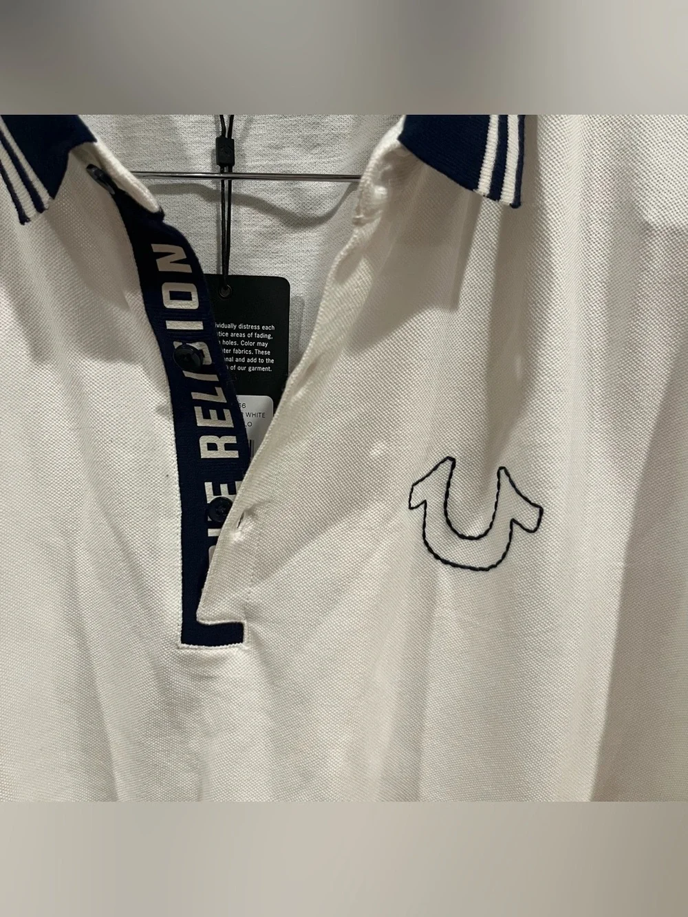 True Religion 100% Cotton White Gusset Polo with Navy Trim